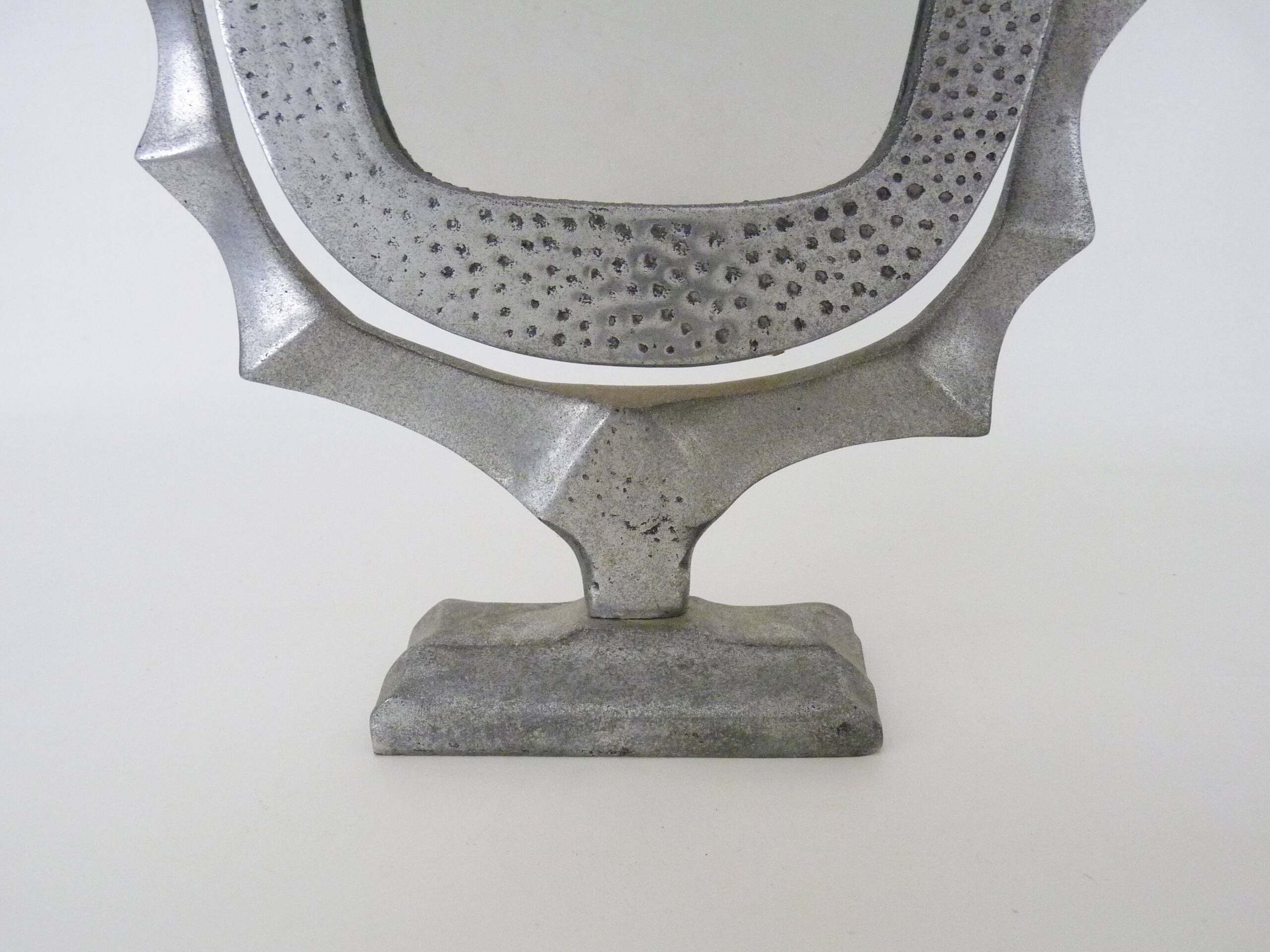 Old large Psyche Gothic table mirror in cast aluminum, Brutalist Mexican style. 70