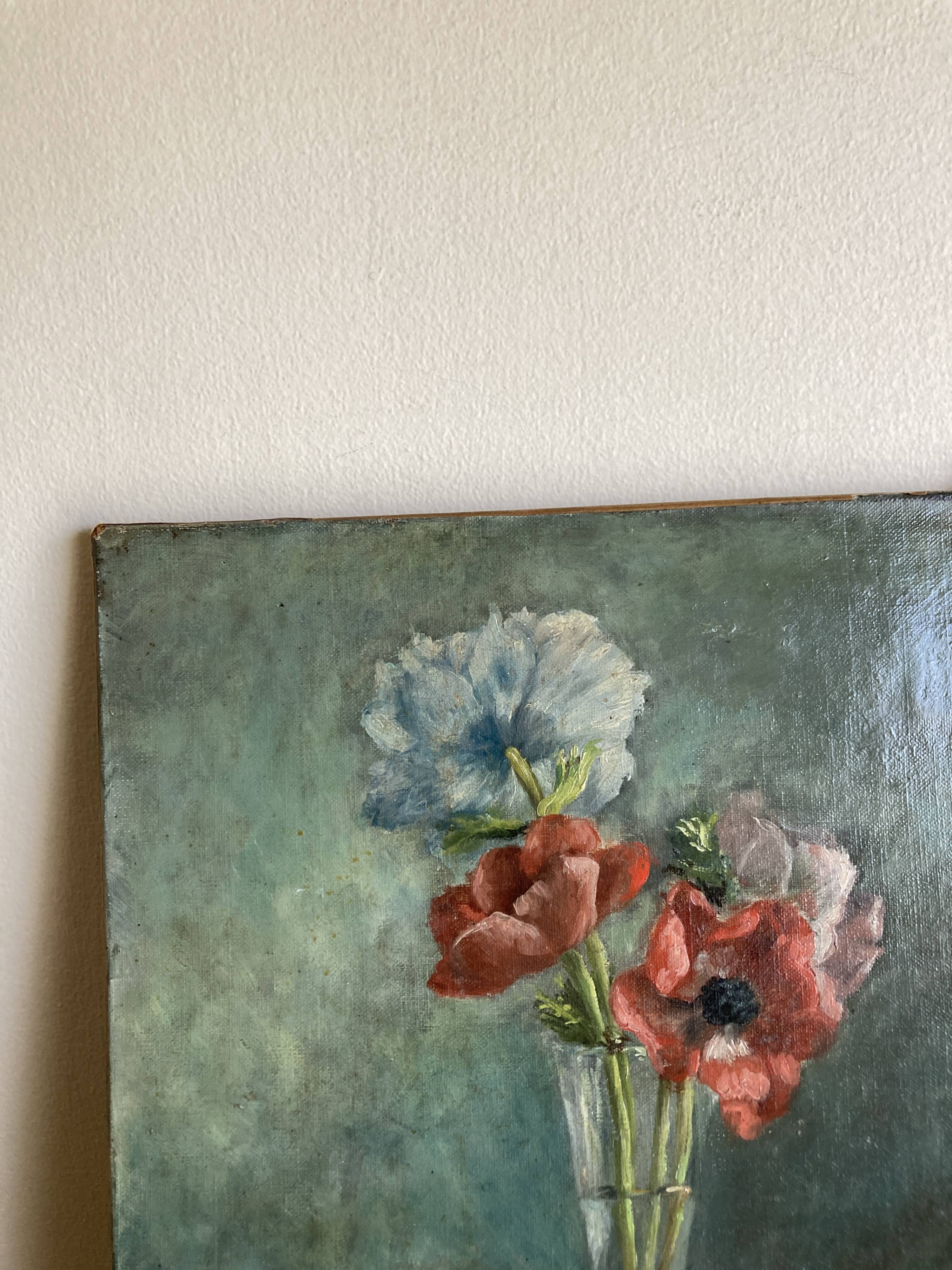 Oil on canvas anemone flowers 1920s