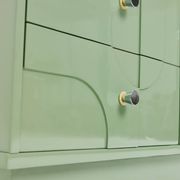 1970s Vintage Sideboard, Pastel Green, Relief, High-Gloss Finish, Chrome