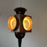 'bird' floor lamp by aldo tura, red goatskin parchment, ca 1950