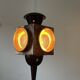 Lampe à poser lampadaire 'Oiseau' par ALDO TURA, parchemin peau de chèvre rouge, ca 1950