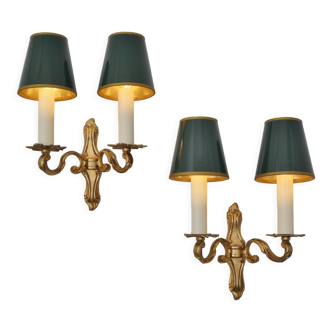 Pair Rococo gilt bronze wall lights, 1920s, French