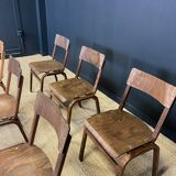 Ensemble de 6 chaise vintage bois foncé Hermes Pays-Bas années 70