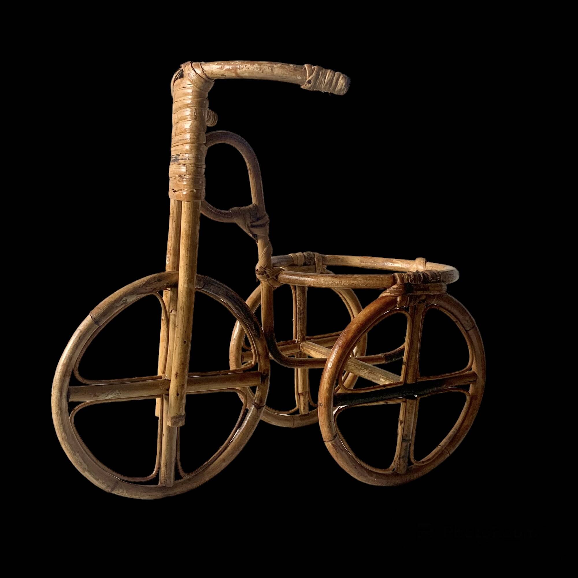 Vintage plant holder tricycle in bamboo and rattan