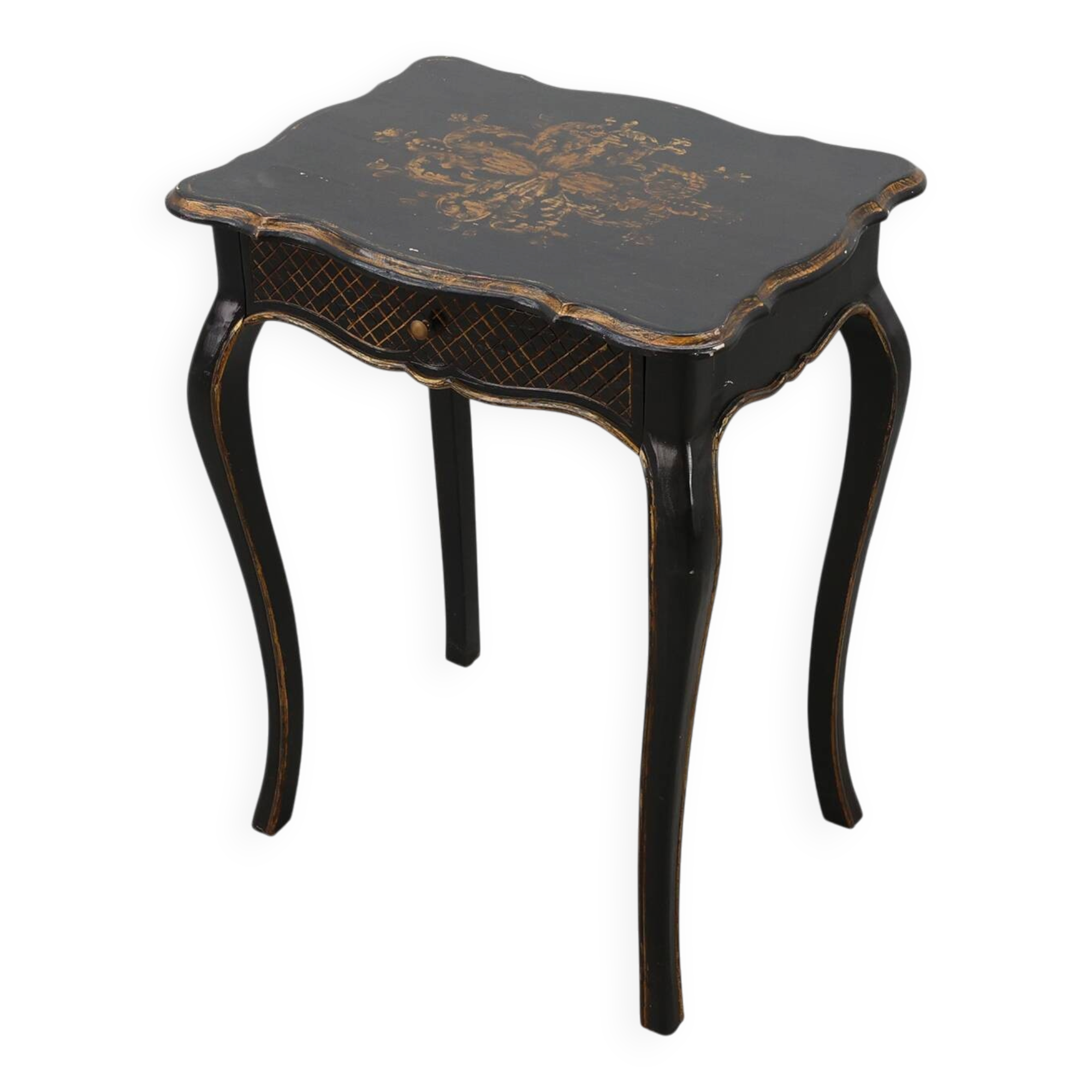 19th Century Black Wooden Side Table with Drawer, France