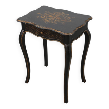 19th Century Black Wooden Side Table with Drawer, France