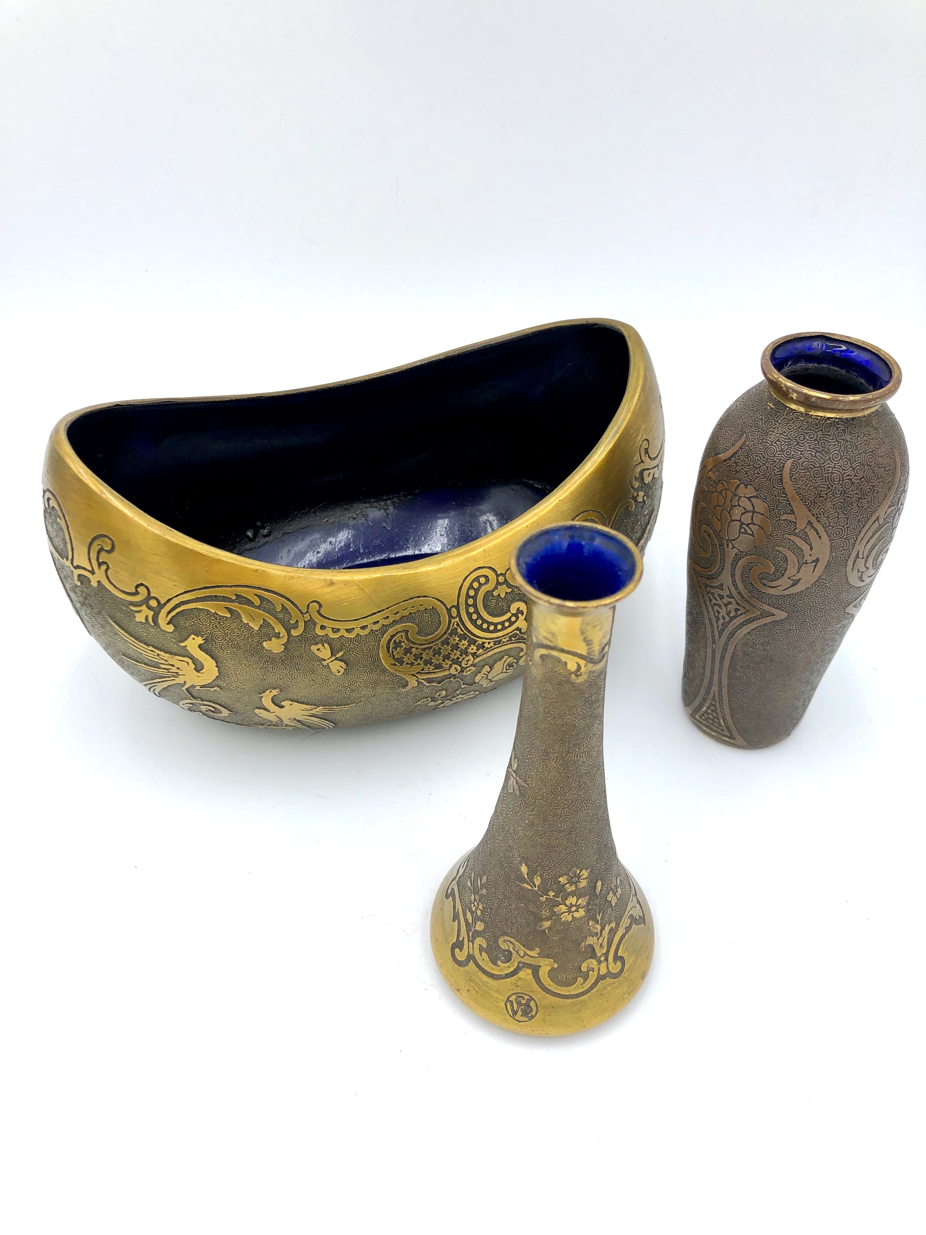 Crystal and copper shuttle cup Léon Ledru Val Saint Lambert