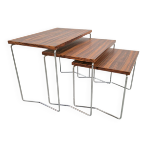 tables gigognes en chrome - bois
