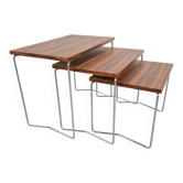 Nesting Tables in Chrome and Wood from Brabantia, 1970s, Set of 3