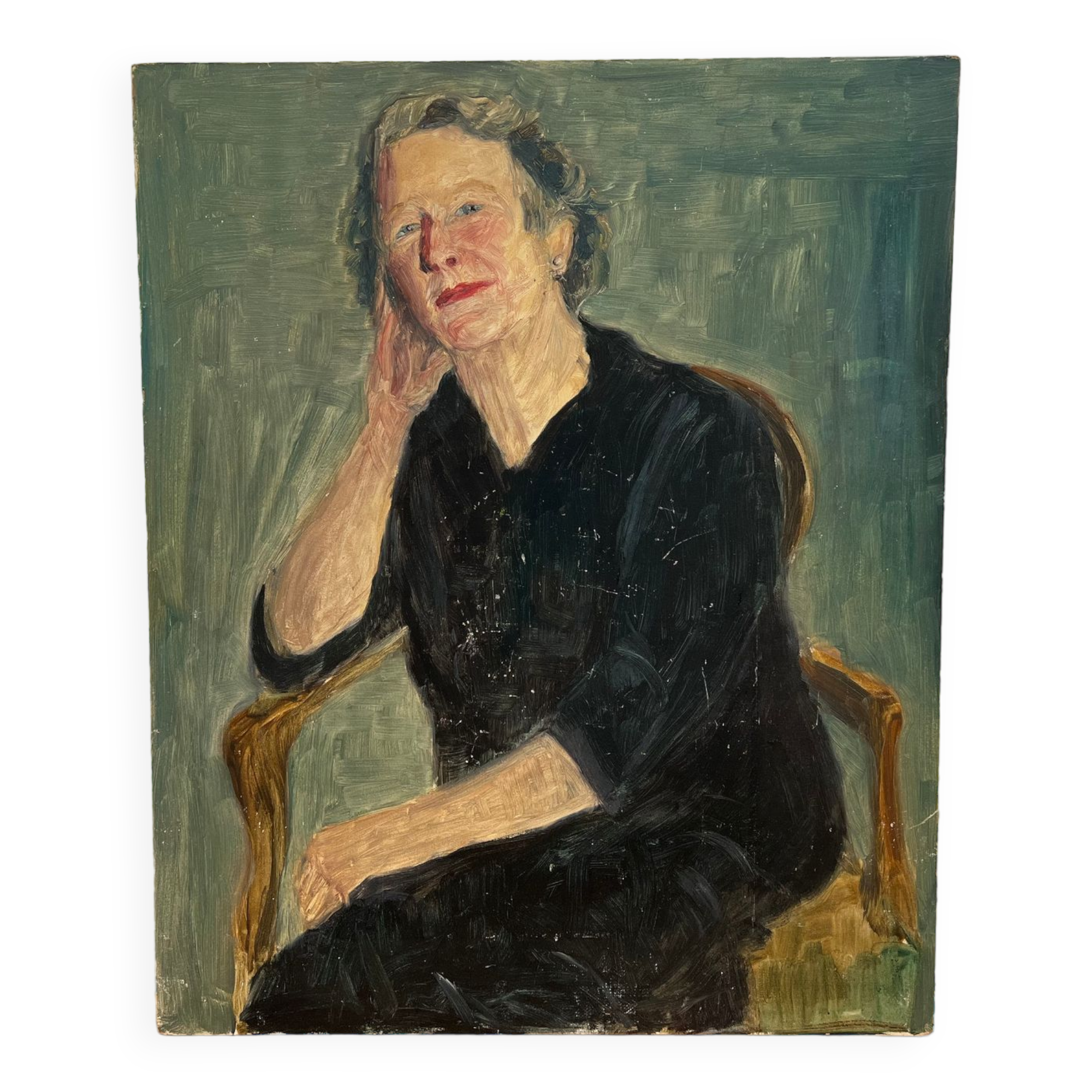 Huile sur bois, portrait de femme