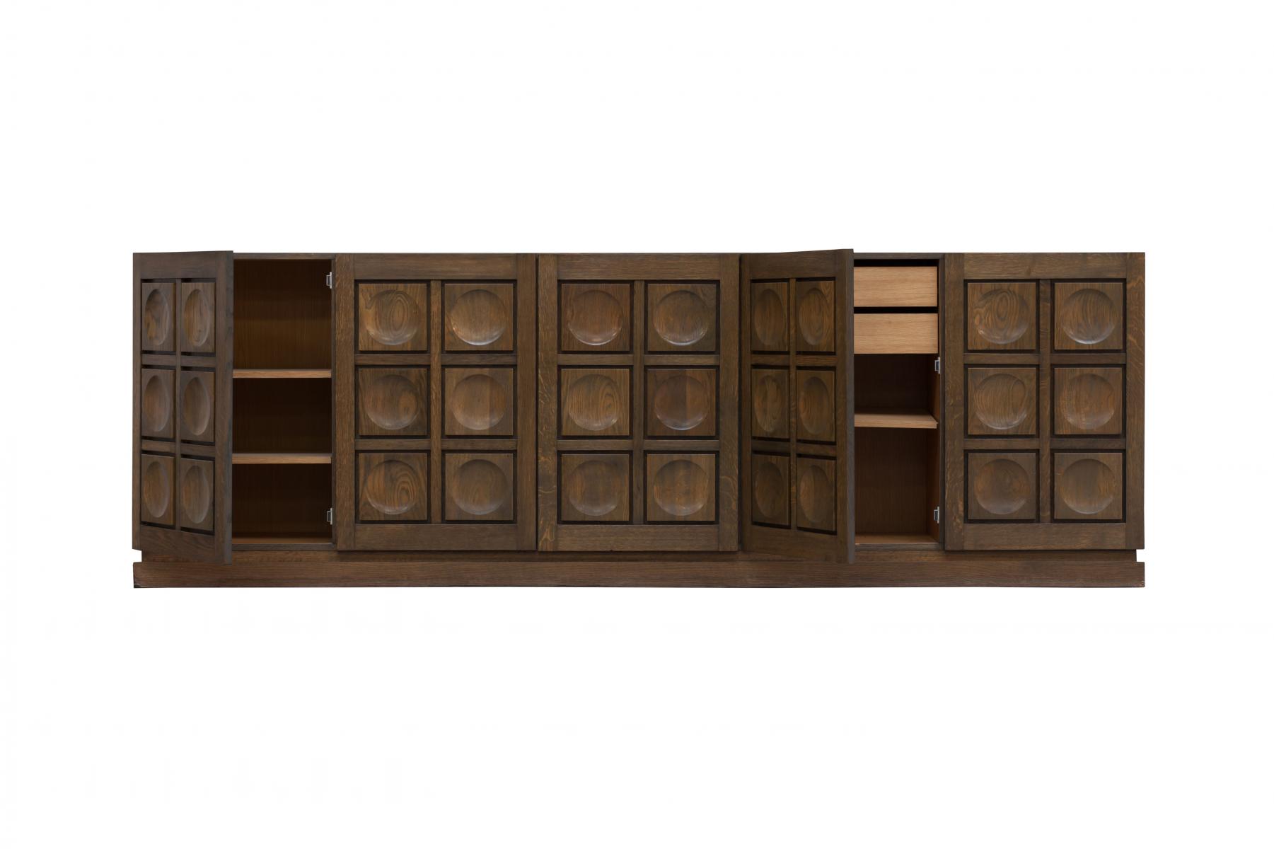 Brutalist credenza in oak dyed 1970 s