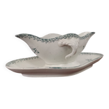 Gravy boat on pedestal with handles Terre de fer St Amand amandinoise "lily of the valley"