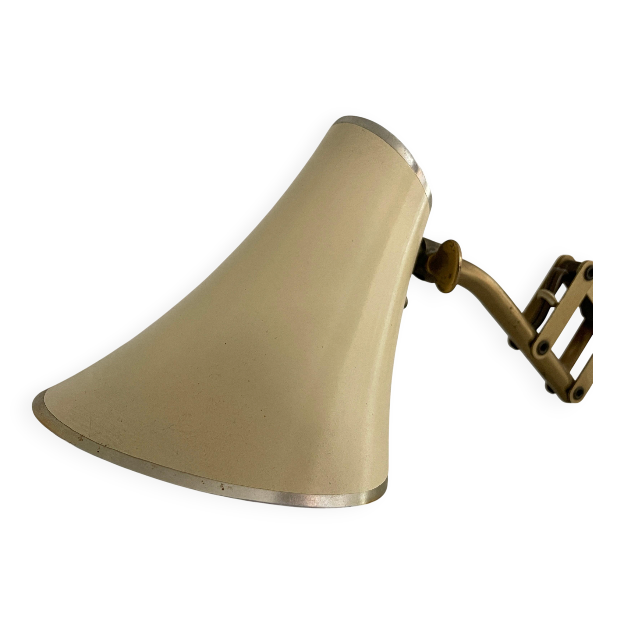 Cream metal and brass wall lamp with scissors design by Karl Lang for SIS Licht, 1950s, Germany.