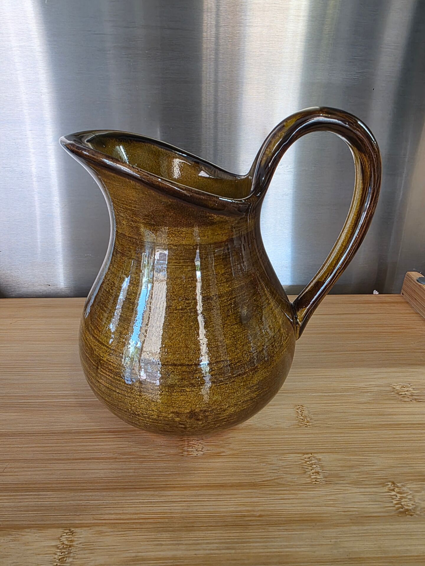 Jug / Pitcher in Saint-Clément earthenware with amber & honey glaze vintage