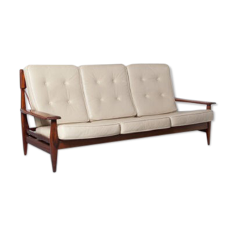 Brazilian modernist sofa cream leather Jean Gillon