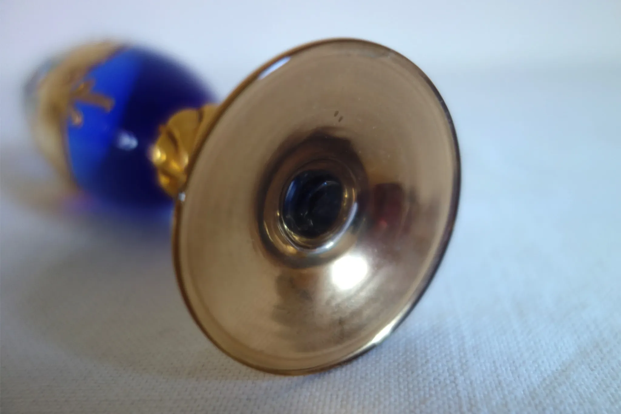 6 vintage cobalt blue and gold Murano aperitif glasses