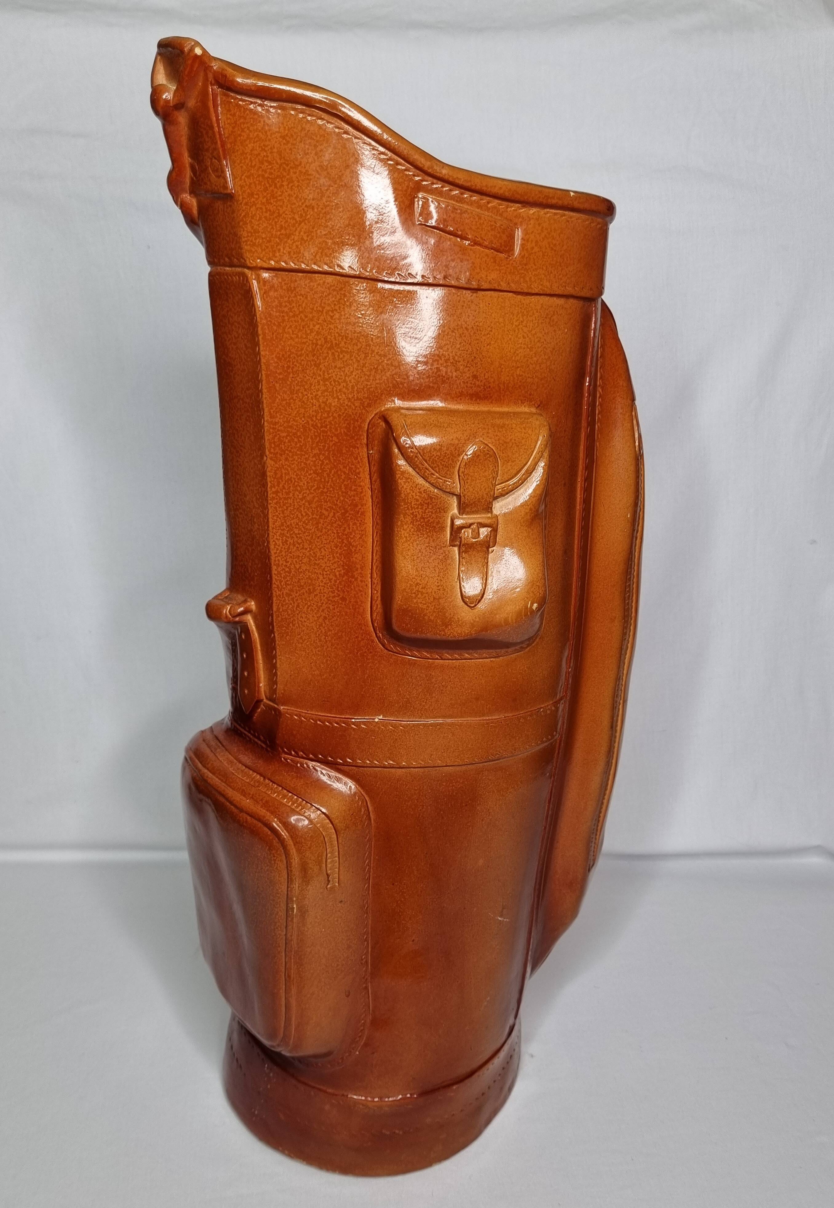 Vintage sculptural umbrella stand golf bag imitation leather 70s 65 cm