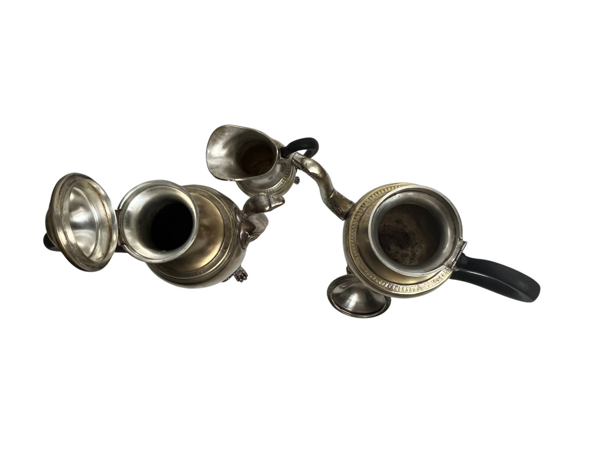 Set of three silver-plated tripod jugs, Empire, late 19th century