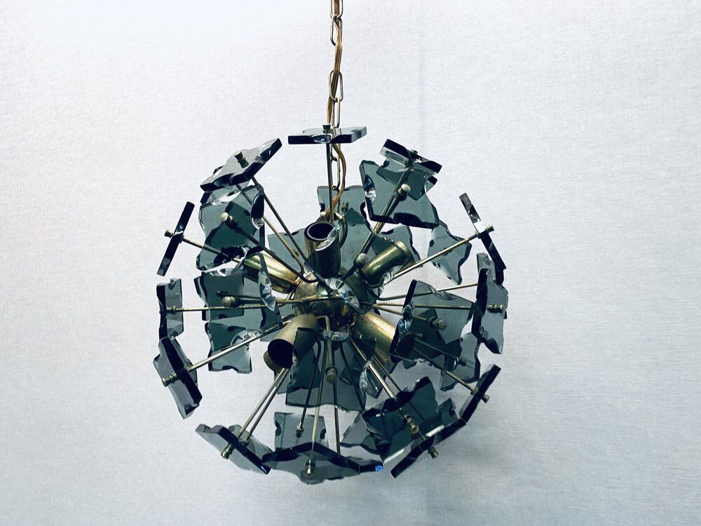 Italian sputnik murano glass smoked glass and metal, 1960s