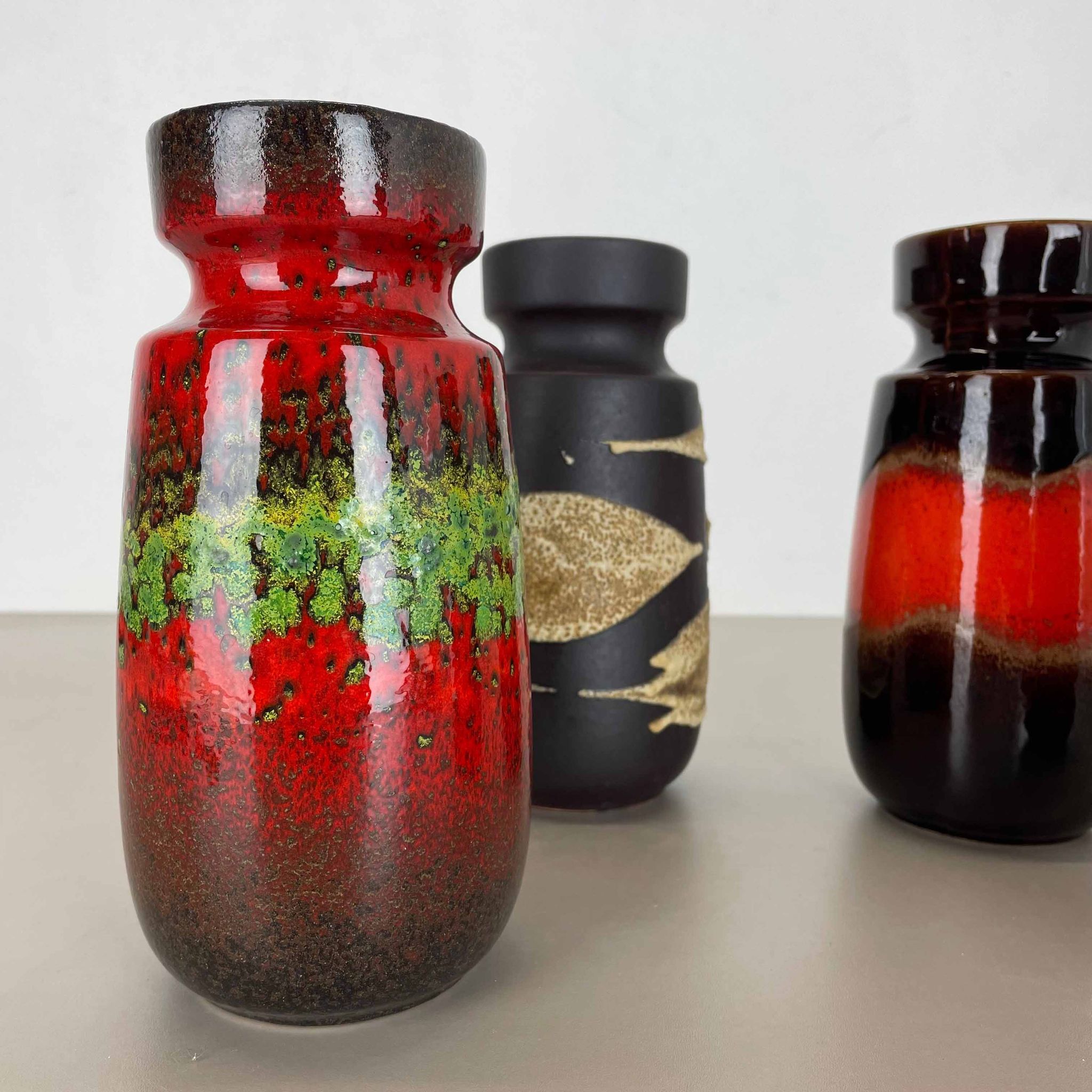 Set of Four Vintage Pottery Fat Lava Vases Made by Scheurich, Germany, 1970s