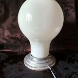 Table lamp, large white opaline in the shape of a light bulb