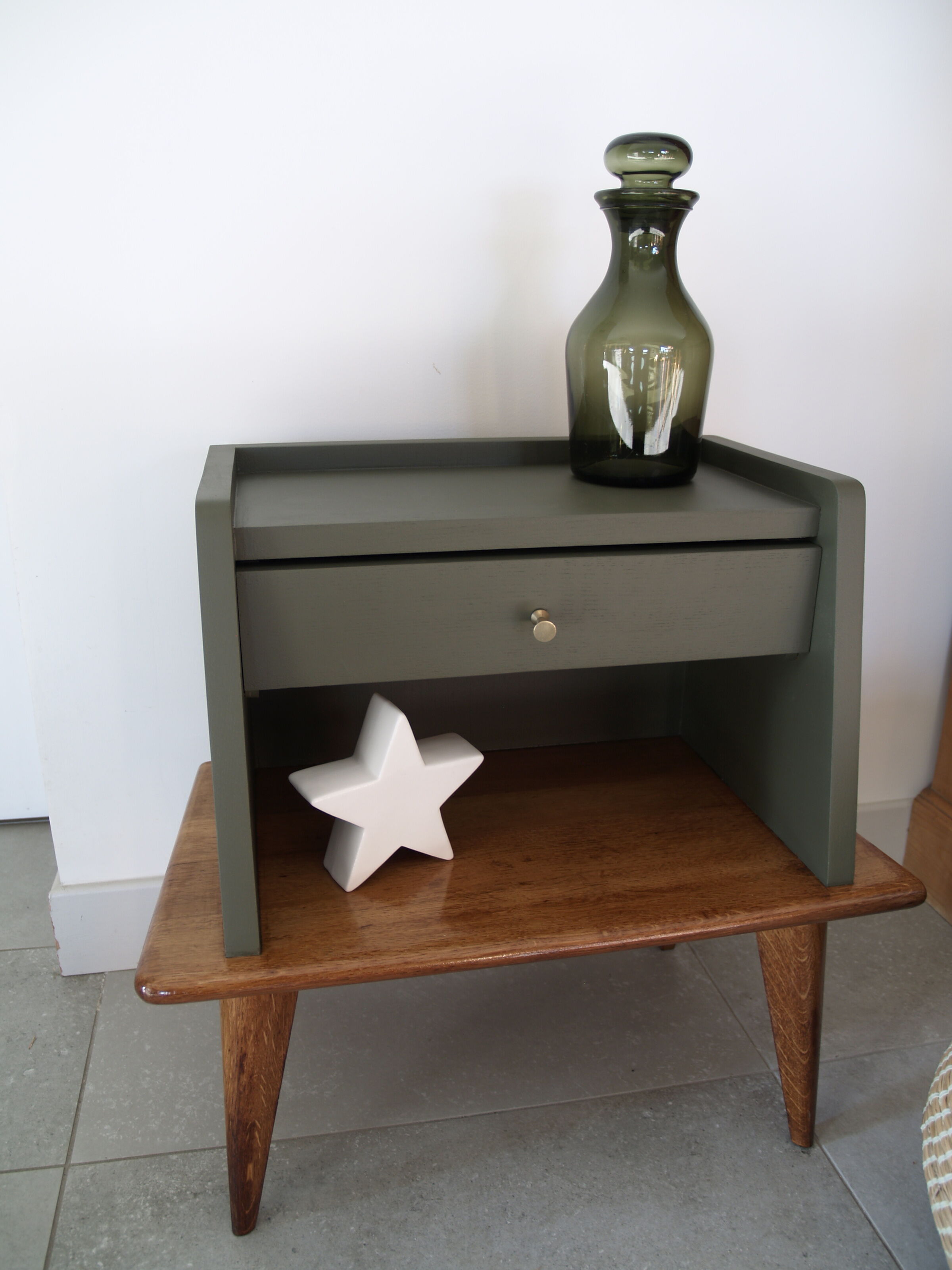 Vintage feet compass oak bedside table
