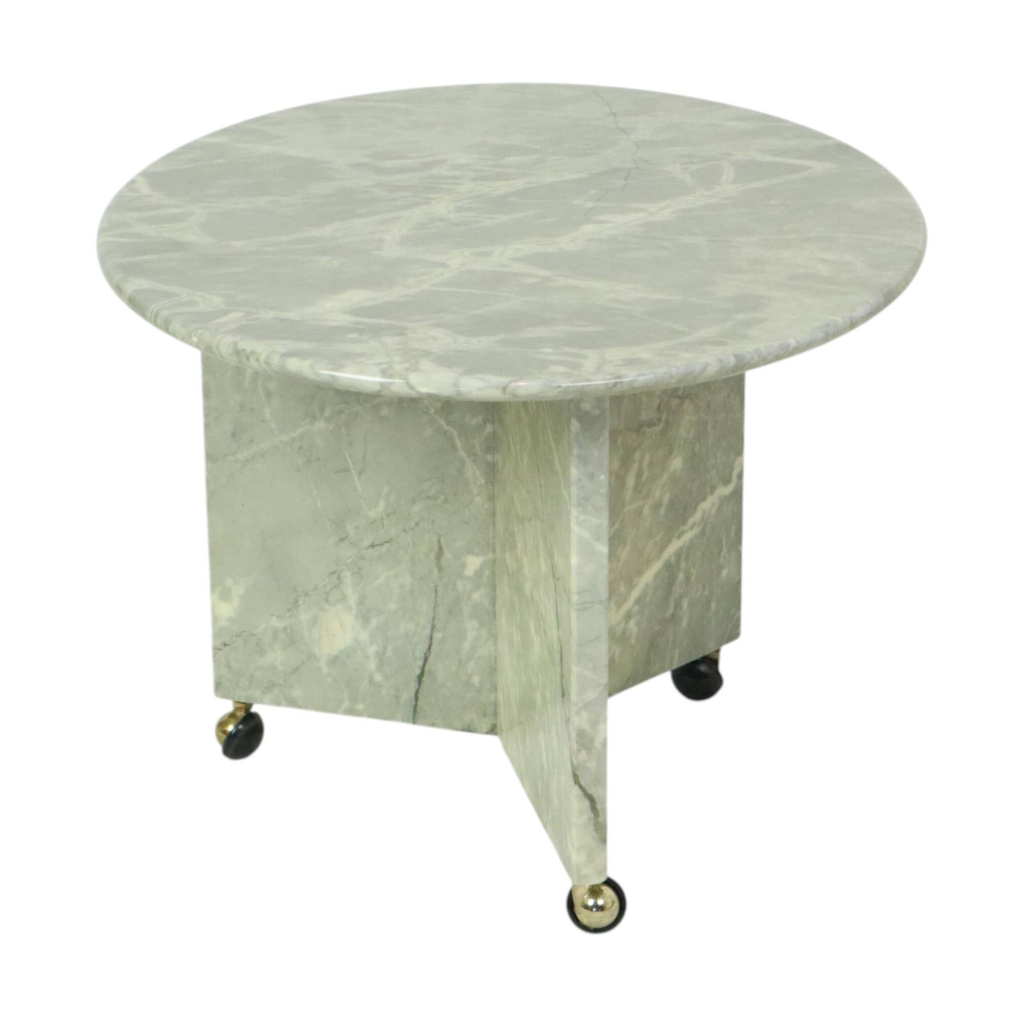 Table d'appoint ronde en marbre, table à plantes sur roulettes, années 1970