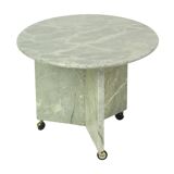 Round Marble Side Table Plant Table on Wheels 1970s