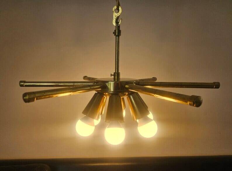 Rare Midcentury Brass Chandelier, 1970s