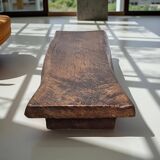 Rustic solid oak coffee table with a one piece top, France 1950s