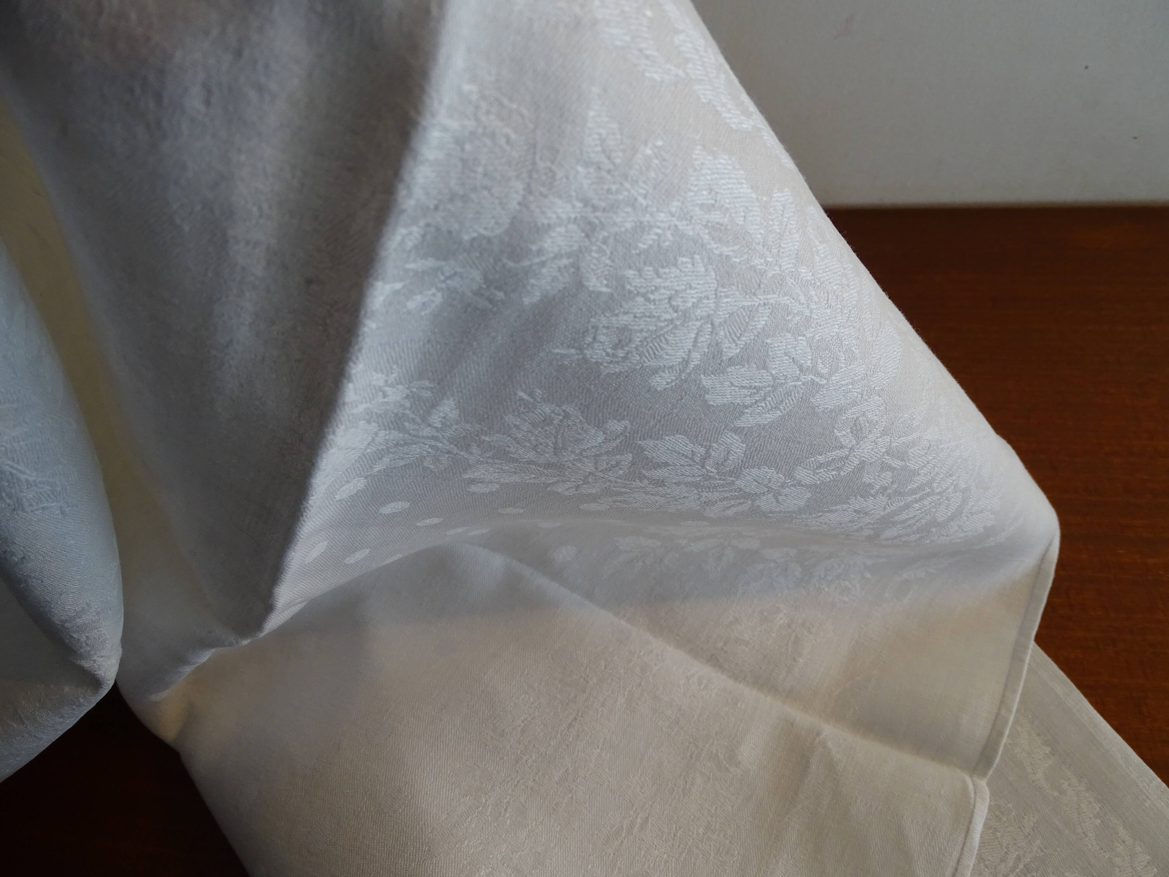 10 old embroidered napkins with L.J monogrammed damask cotton