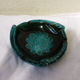 Vintage 1950s/60s blue and turquoise glazed ceramic ashtray, collector's item