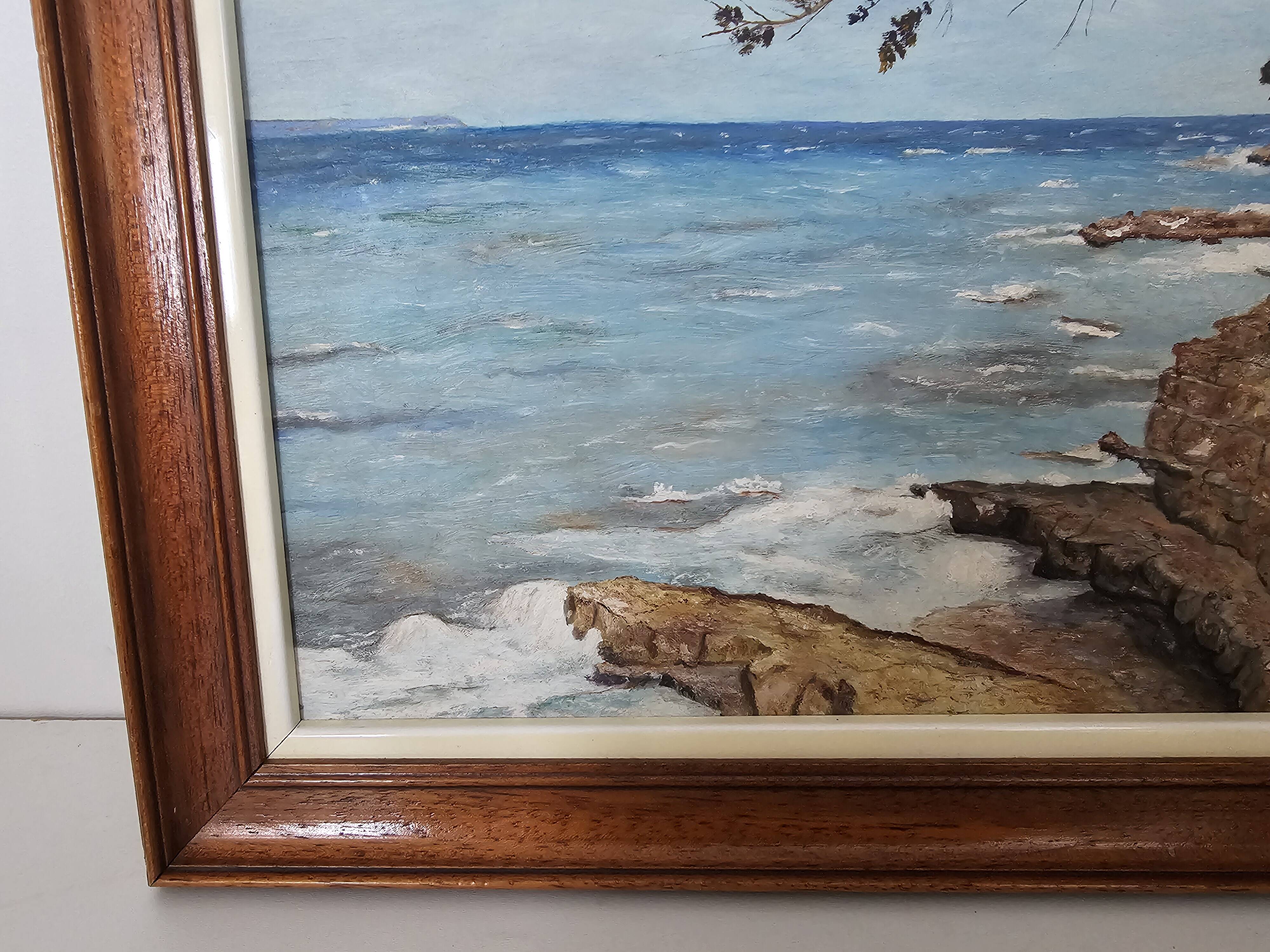Oil painting on panel, landscape of Île Sainte-Marguerite, signed R. Manou