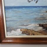 Oil painting on panel, landscape of Île Sainte-Marguerite, signed R. Manou