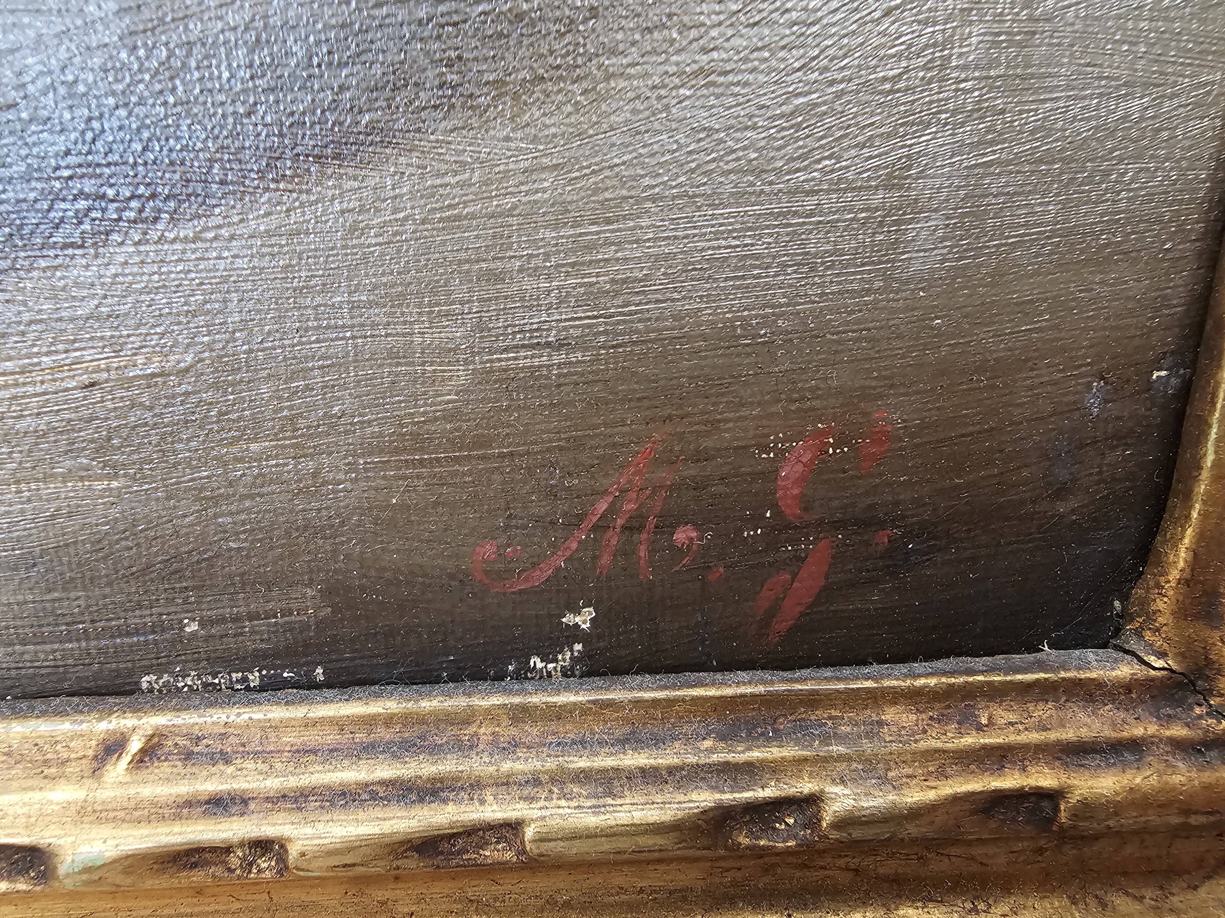 Old Oil on Canvas Painting - Still Life with Bouquet Signed M. G.