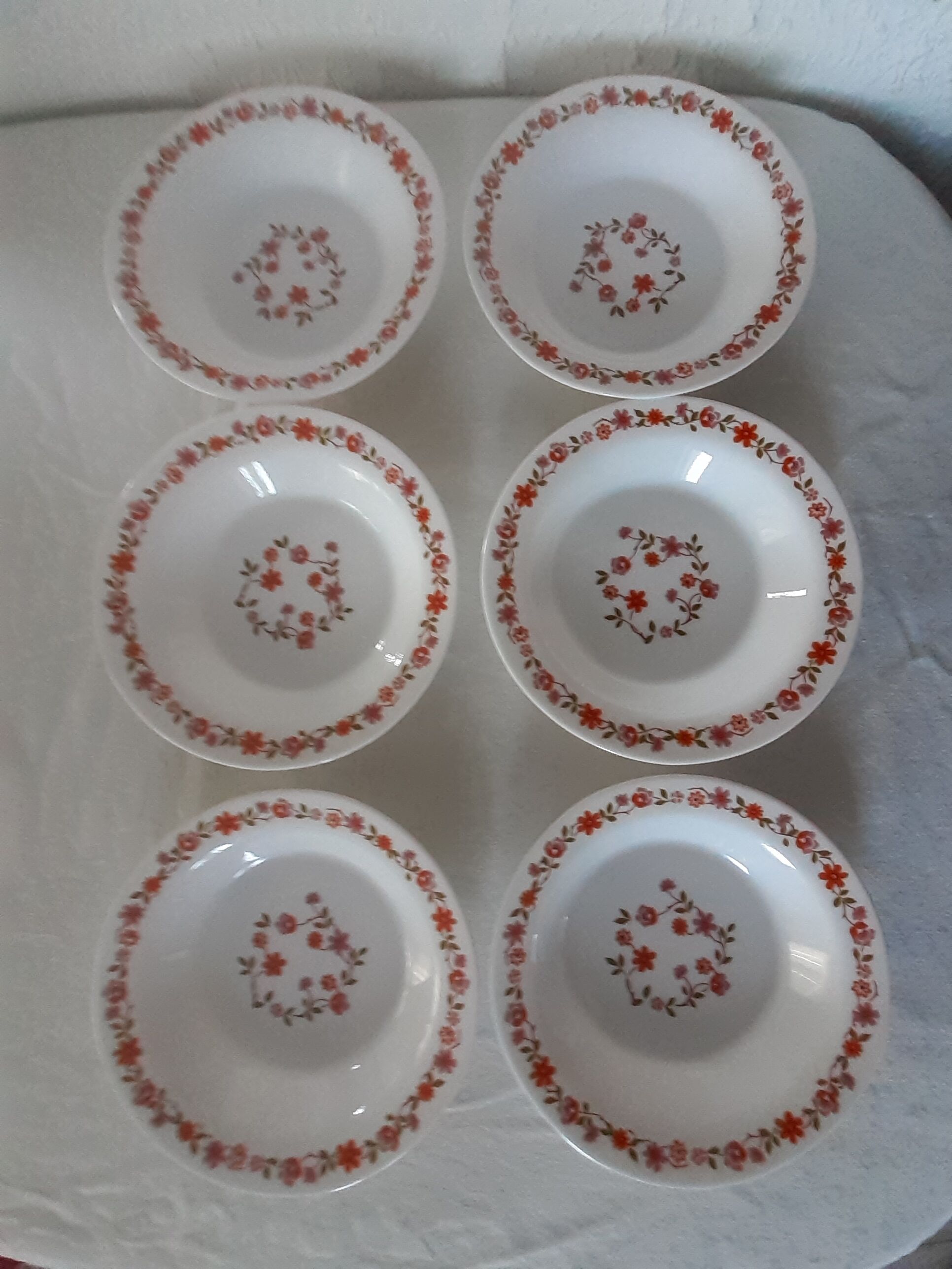 6 plates orange flowers model scania arcopal france vintage