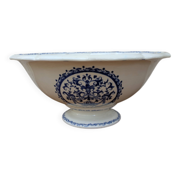 Ancien grand saladier Gien modèle Rouen arabesques bleu 30x14cm
