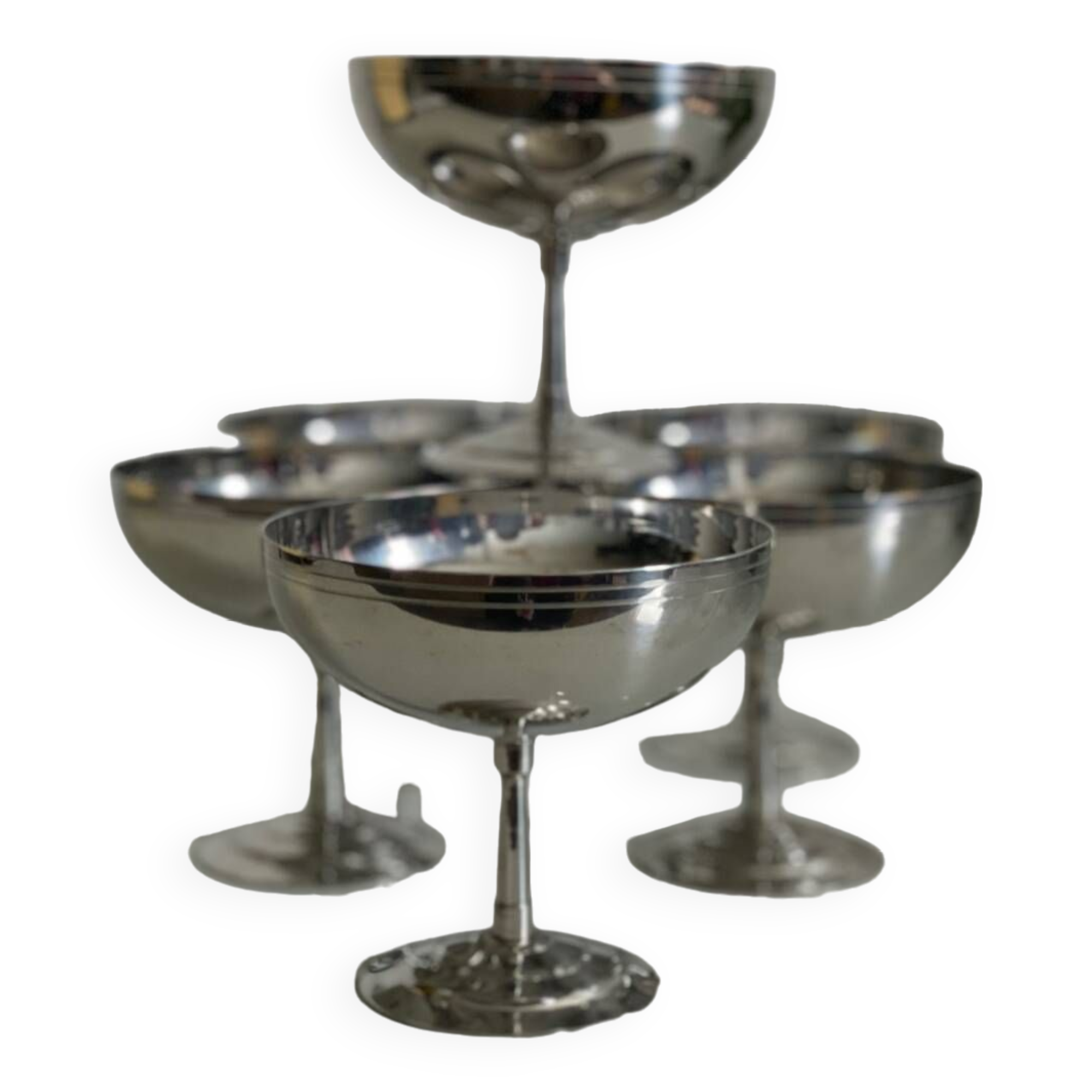 Six Guy Degrenne stainless steel ice cream cups.