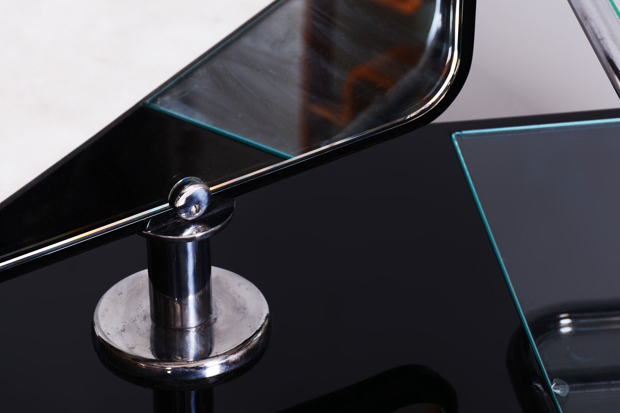 Restored black art deco dressing mirror 1930s, made by vichr a spol