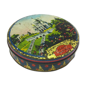 Old box of candies in lithographed sheet metal - Basilica Sacred Heart Paris - vintage 30s