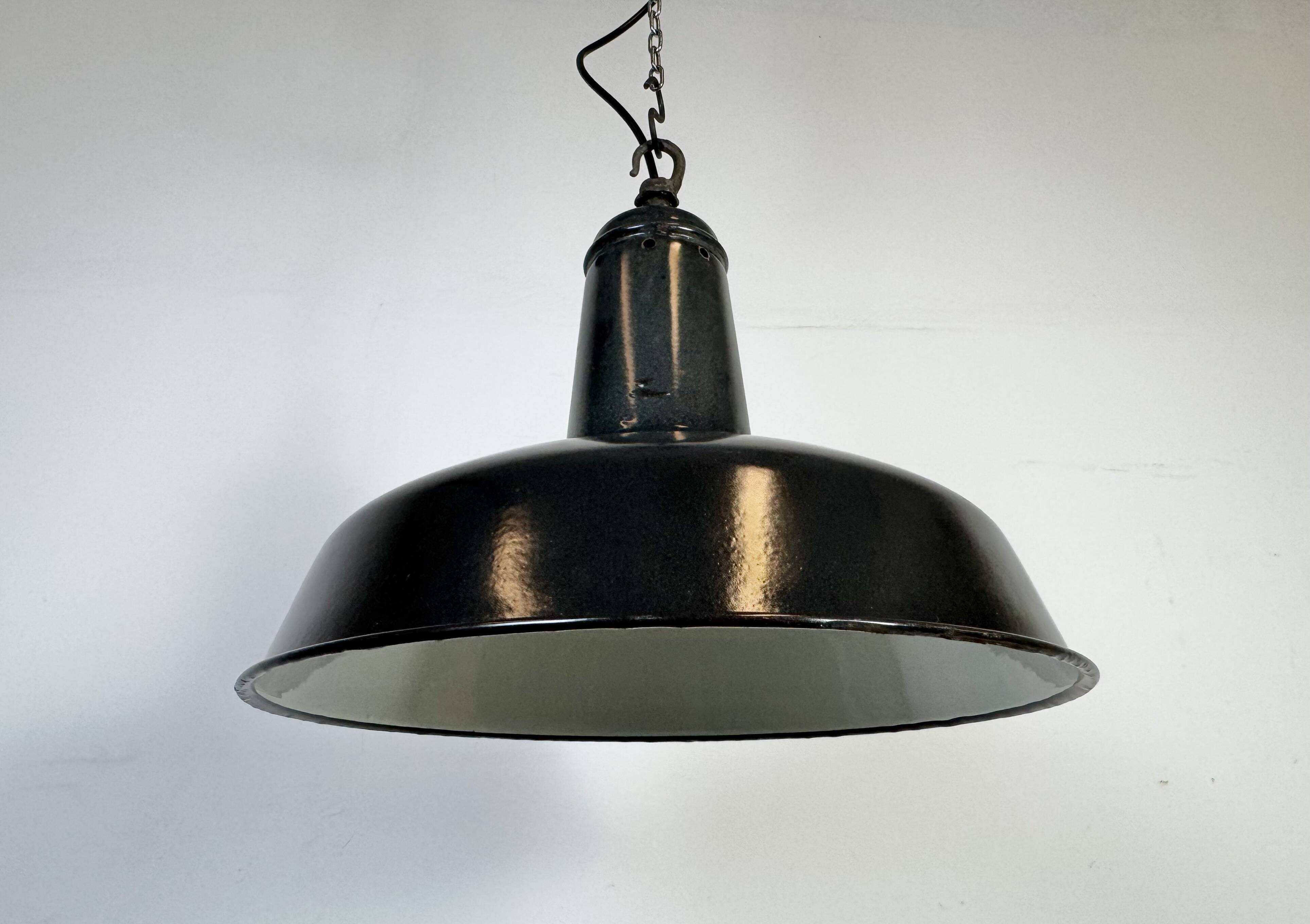 Industrial French Dark Grey Enamel Factory Pendant Lamp, 1960s