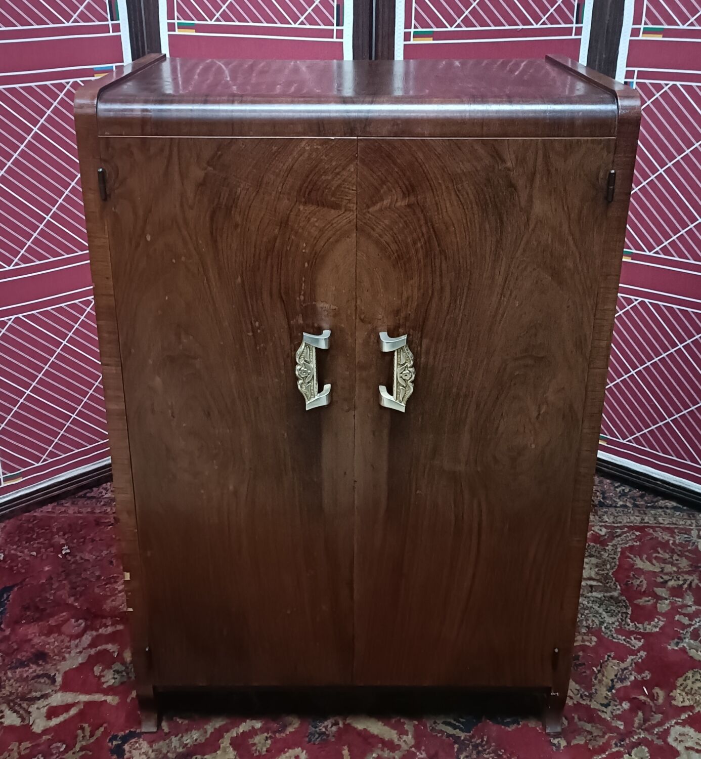 Art deco bar furniture symmetrical walnut veneer