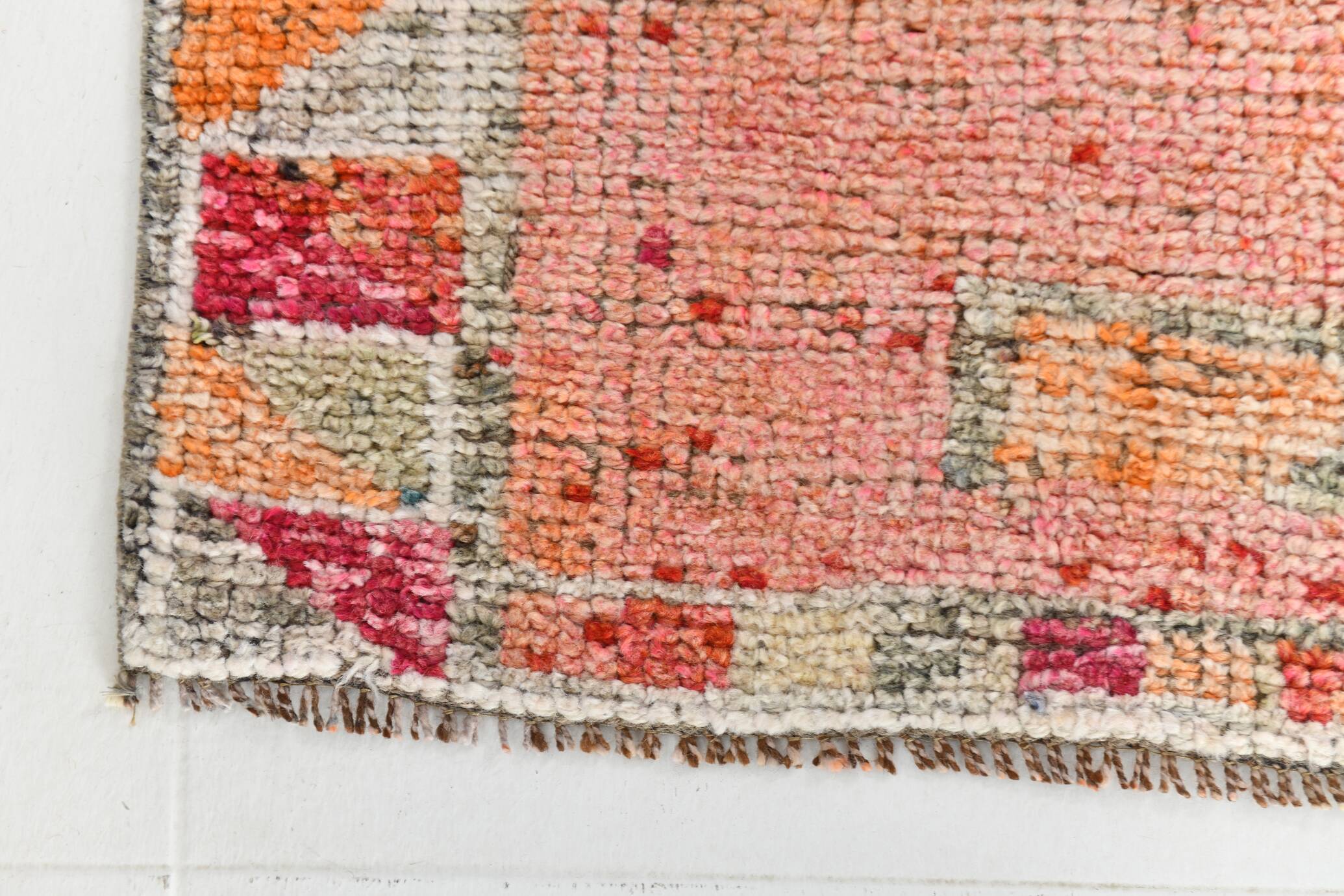 Tapis de couloir vintage à motif étoilé rouge et rose, 98 x 285 cm