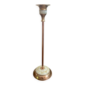 Mother-of-pearl and brass candlestick