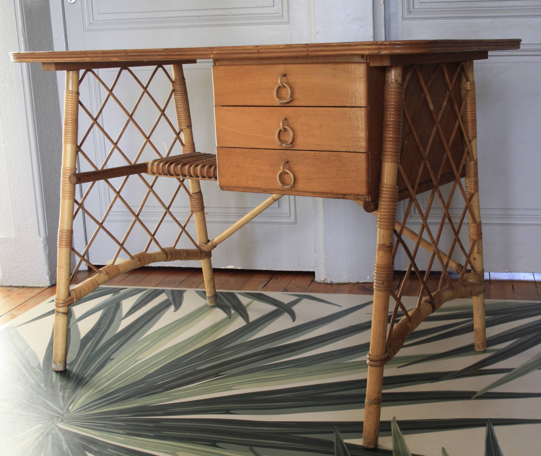 Louis Sognot desk bamboo, rattan
