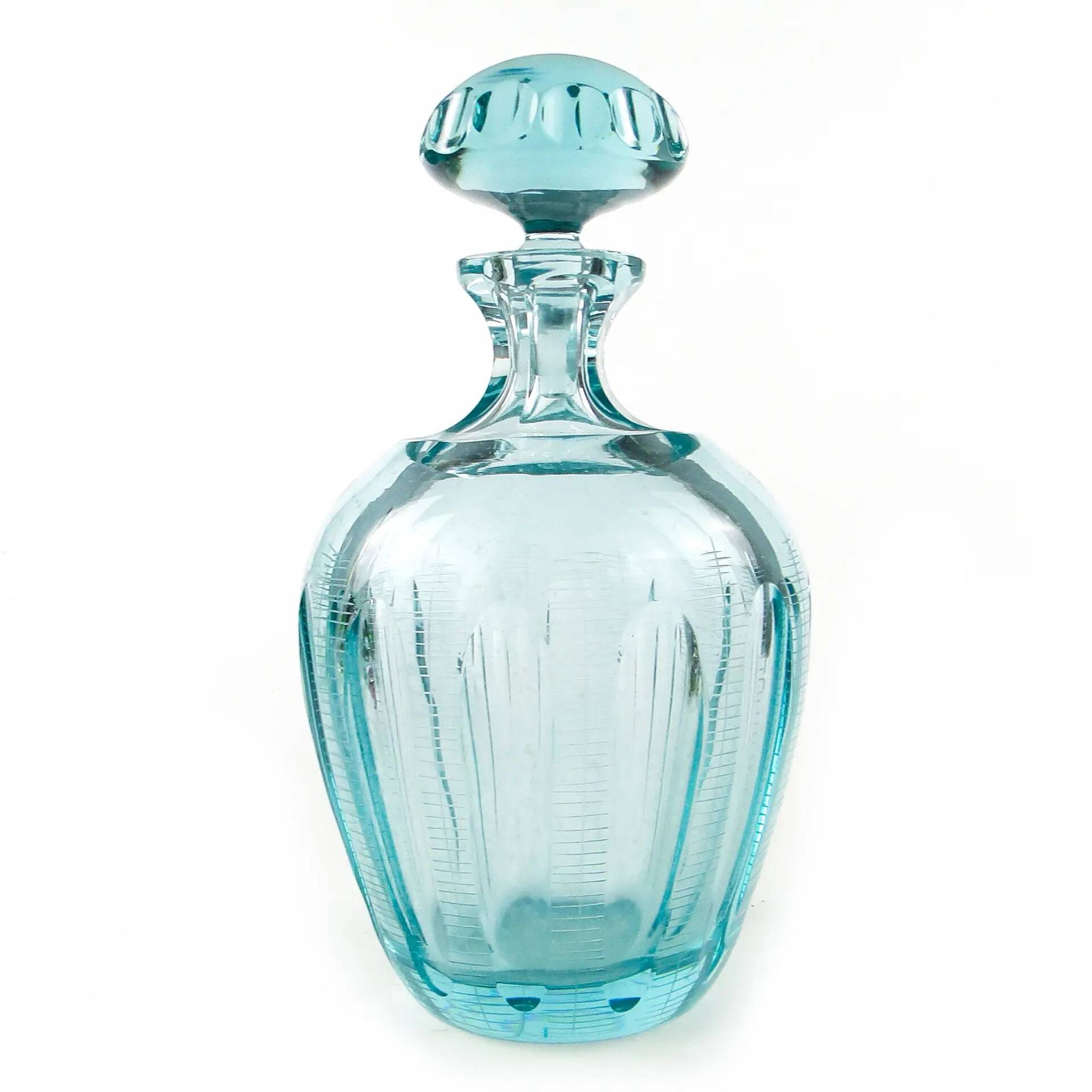 Beryl decanter, mid-century modern, turquoise glass, Moser, Czechoslovakia, 1960s