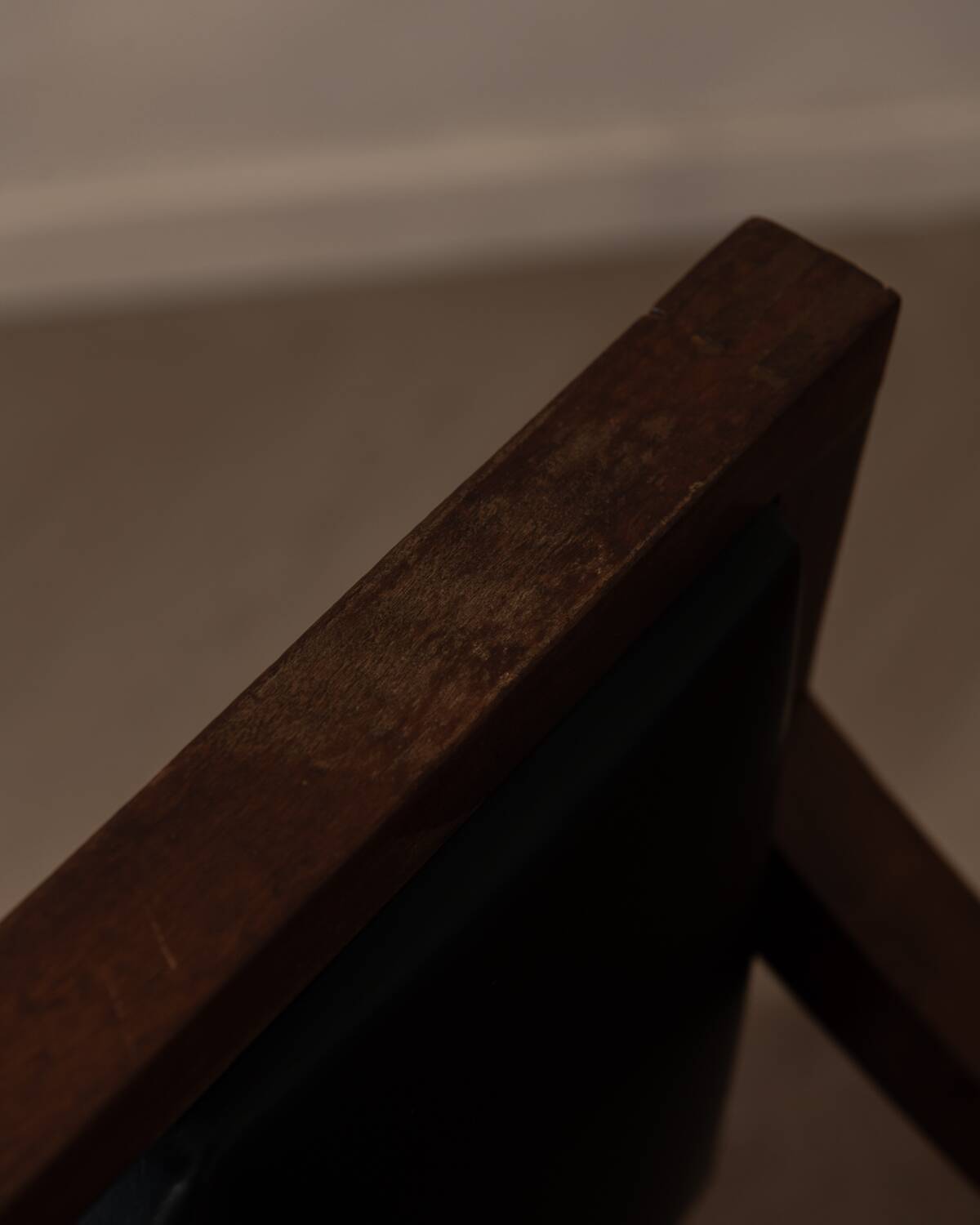 Vintage wooden armchair in black leatherette, Scandinavian style