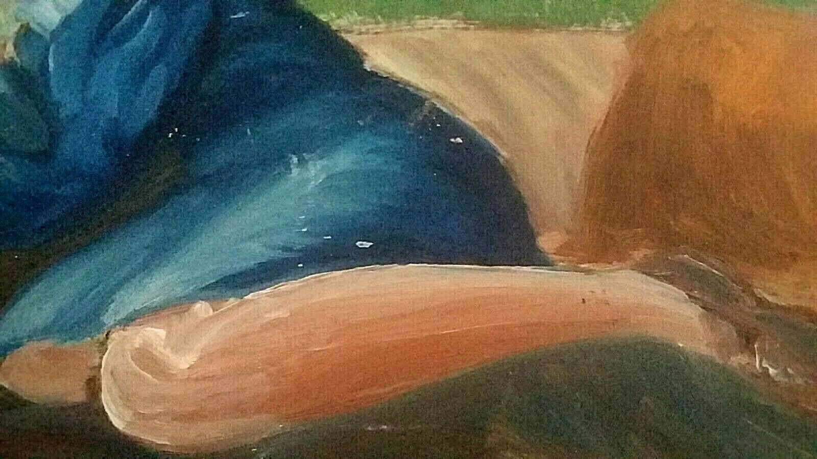Table oil on cardboard woman elongated years 40-50