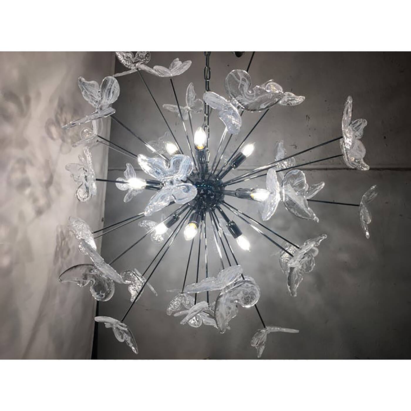 Contemporary White Butterfly Murano Glass Sputnik Chandelier