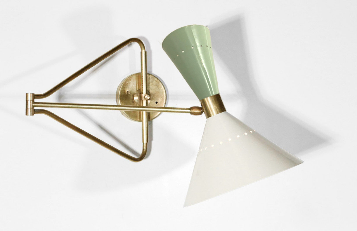 Articulable italian wall lamp sage green & white